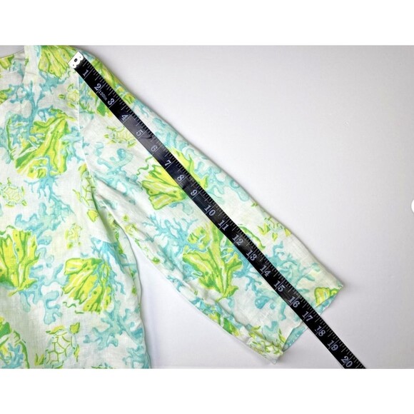 J Jill Love Linen Shirt Womens XS Sea Turtle Print Tunic Top Beach Summer Casual - Picture 10 of 13